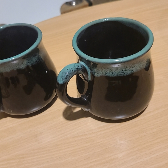 18" Handmade Mix Glaze Potbelly Ceramic Coffee Mug Cup Set of 2 Black Blue - Picture 2 of 2